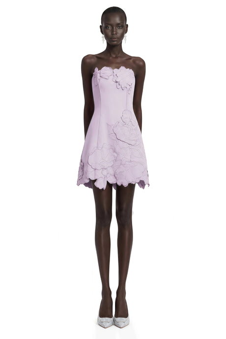 Azzurra Mini Dress Purple Strapless Floral Embroidered