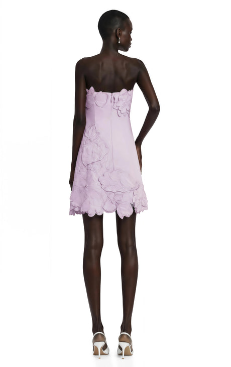Azzurra Mini Dress Purple Strapless Floral Embroidered