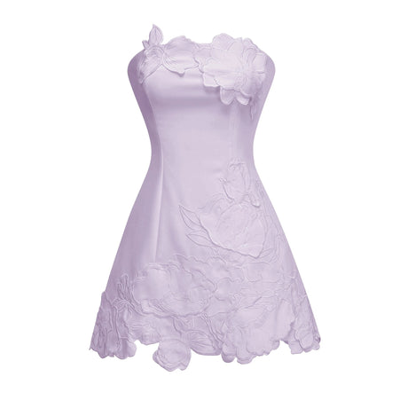 Azzurra Mini Dress Purple Strapless Floral Embroidered