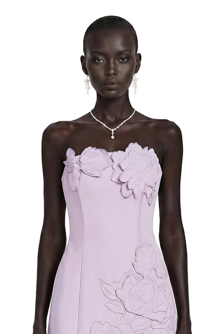 Azzurra Mini Dress Purple Strapless Floral Embroidered