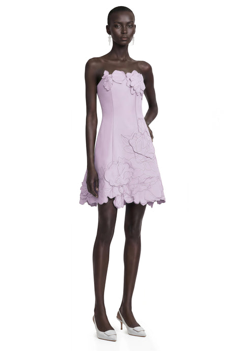 Azzurra Mini Dress Purple Strapless Floral Embroidered