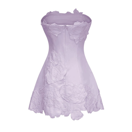 Azzurra Mini Dress Purple Strapless Floral Embroidered
