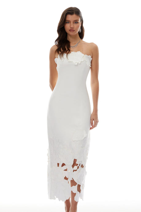 Myla Maxi Dress White Strapless Floral Embroidered