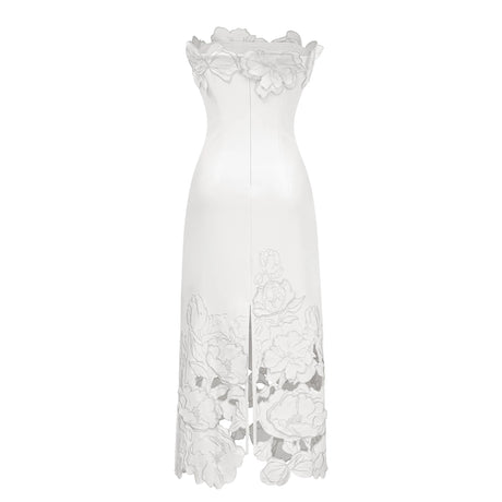 Myla Maxi Dress White Strapless Floral Embroidered