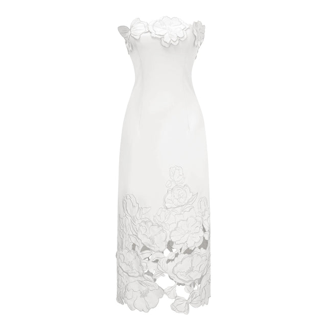Inga White Strapless Floral Embroidered Maxi Dress