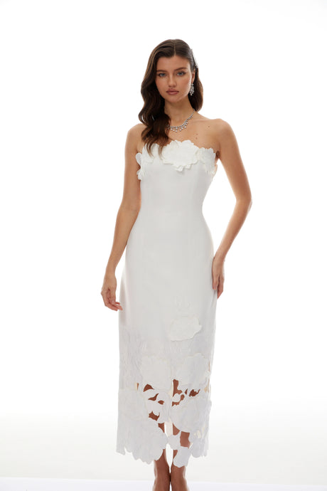 Myla Maxi Dress White Strapless Floral Embroidered