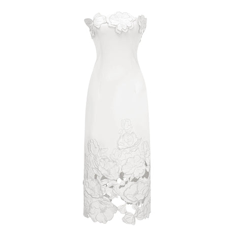 Myla Maxi Dress White Strapless Floral Embroidered