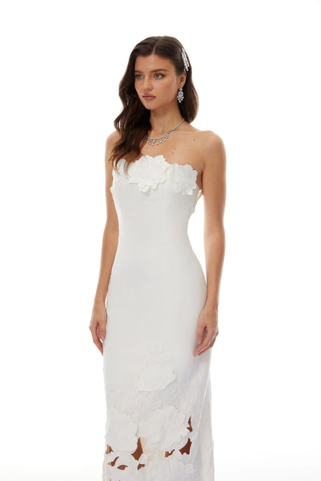 Myla Maxi Dress White Strapless Floral Embroidered