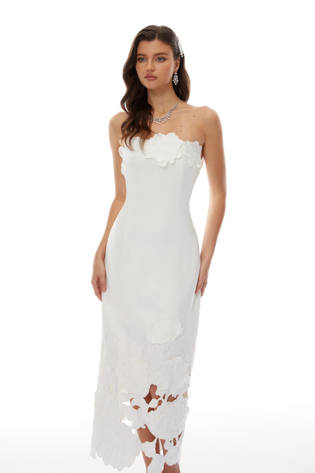 Myla Maxi Dress White Strapless Floral Embroidered