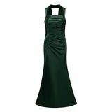 Inmaculada Emerald Ruched Satin Maxi Dress Without Gloves