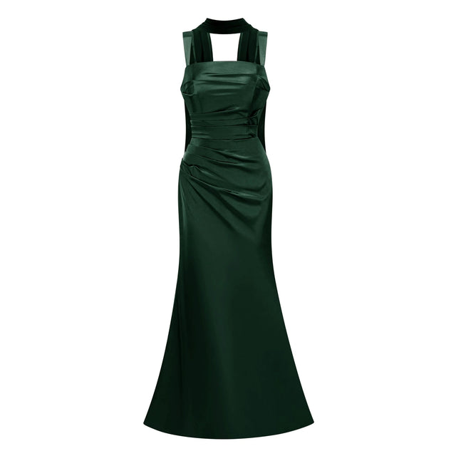 Inmaculada Emerald Ruched Satin Maxi Dress Without Gloves