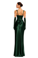 Inmaculada Emerald Ruched Satin Maxi Dress Without Gloves