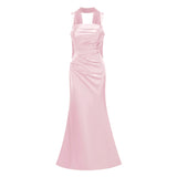 Inmaculada Pink Ruched Satin Maxi Dress Without Gloves