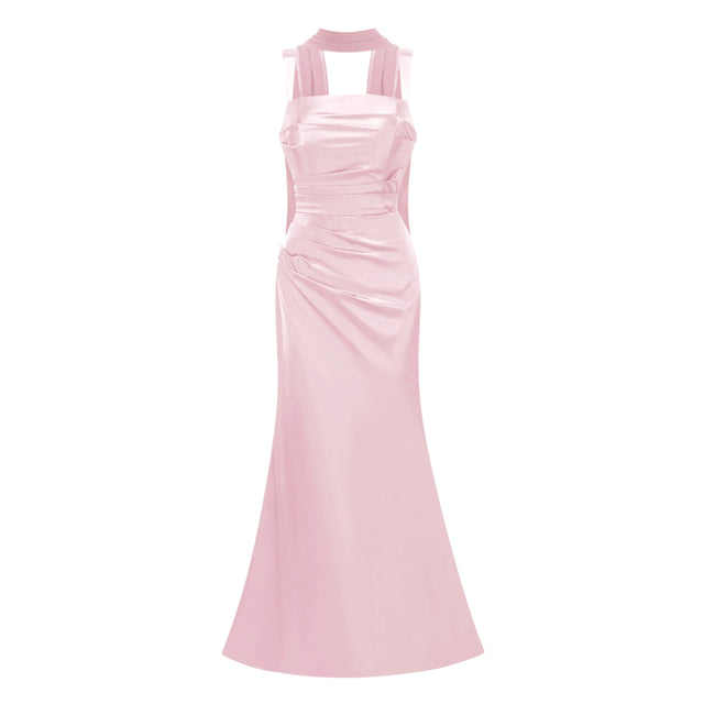 Inmaculada Pink Ruched Satin Maxi Dress Without Gloves
