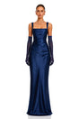 Inmaculada Sapphire Ruched Satin Maxi Dress Without Gloves