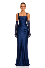 Inmaculada Sapphire Ruched Satin Maxi Dress Without Gloves