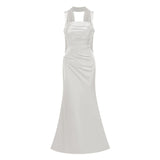 Inmaculada White Ruched Satin Maxi Dress Without Gloves