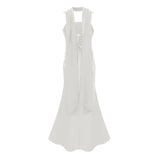 Inmaculada White Ruched Satin Maxi Dress Without Gloves
