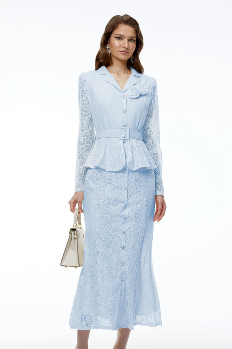 Chloe Maxi Dress Blue Lace with 3D Florals