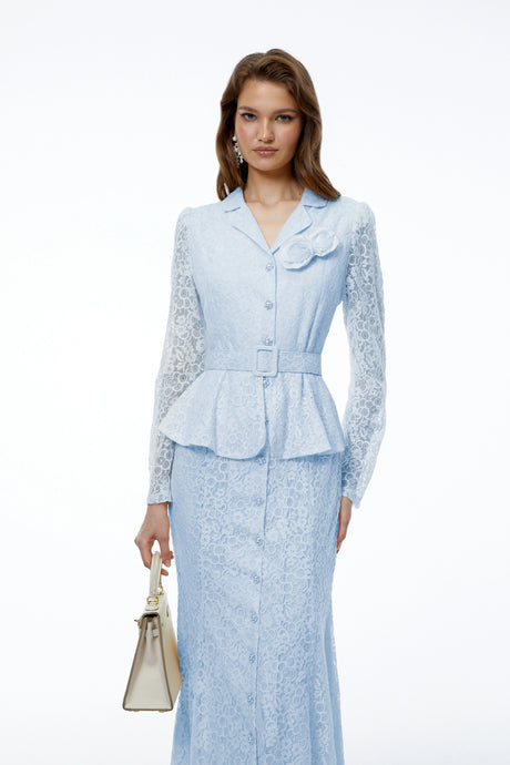 Chloe Maxi Dress Blue Lace with 3D Florals