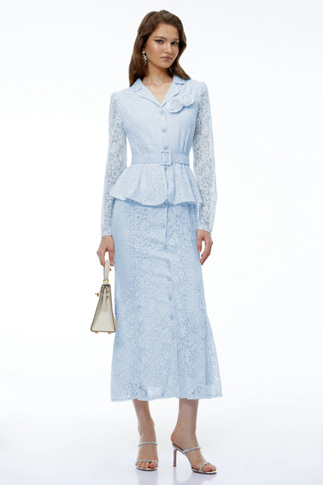 Chloe Maxi Dress Blue Lace with 3D Florals