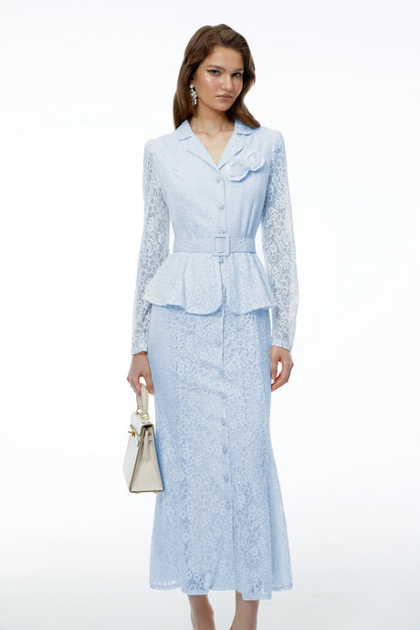 Chloe Maxi Dress Blue Lace with 3D Florals