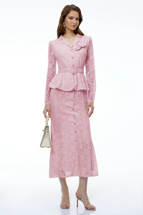 Mariuccia Maxi Dress Pink Lace with 3D Florals