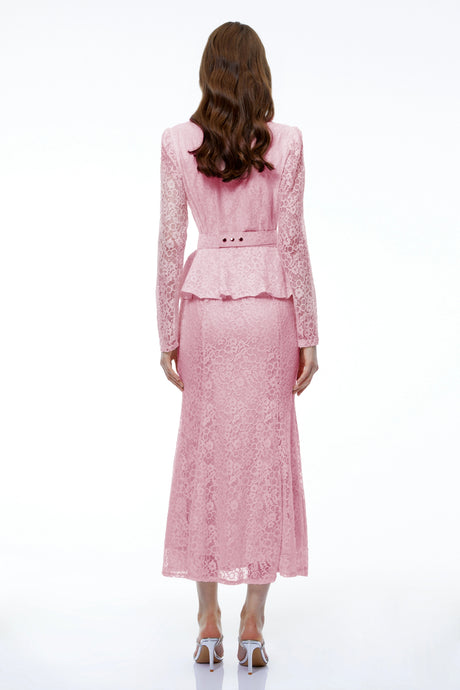 Mariuccia Maxi Dress Pink Lace with 3D Florals
