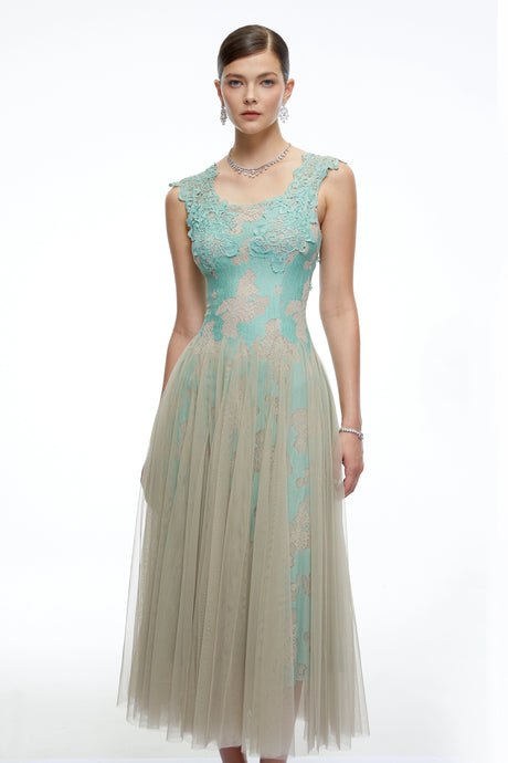 Antonietta Midi Dress Mint Green Lace Mesh Tulle