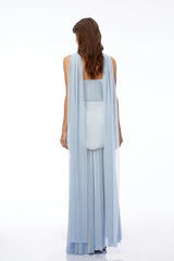 Iphigenia Light Blue Strapless Maxi Dress with Scallop Trim