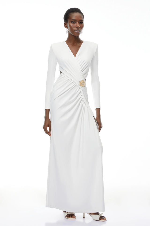 Irena White Cross Front Maxi Dress with Side Slit