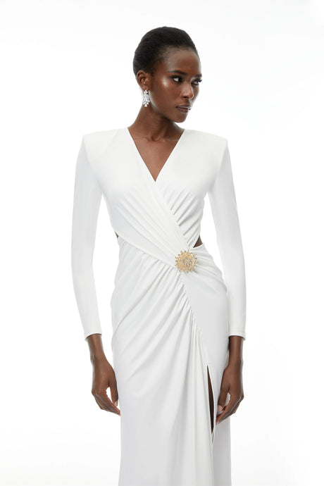 Beata Maxi Dress White Cross Front with Side Slit