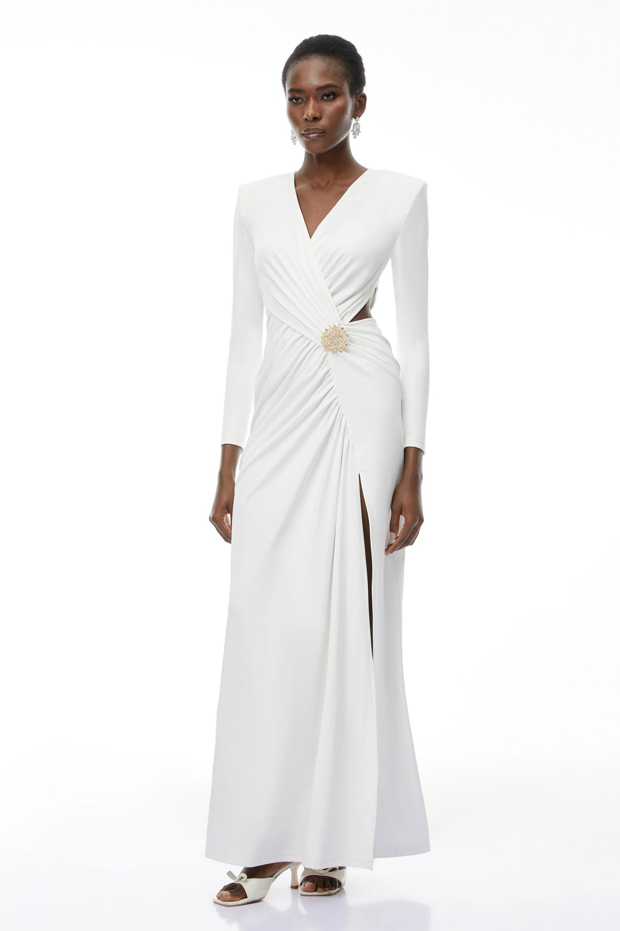 Irena White Cross Front Maxi Dress with Side Slit