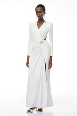 Irena White Cross Front Maxi Dress with Side Slit