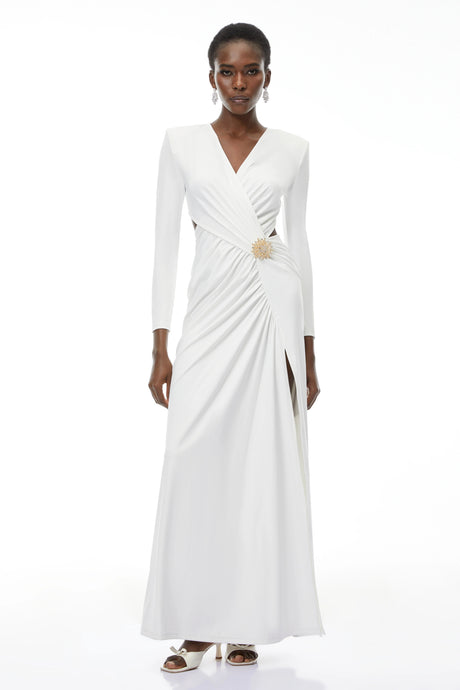 Beata Maxi Dress White Cross Front with Side Slit