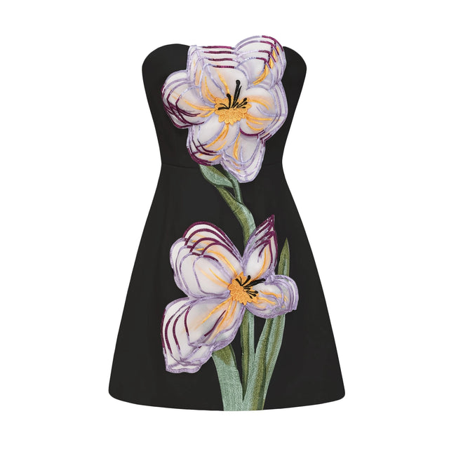 Irène Black OffShoulder Sequin Floral Embroidered Mini Dress