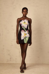 Irène Black OffShoulder Sequin Floral Embroidered Mini Dress