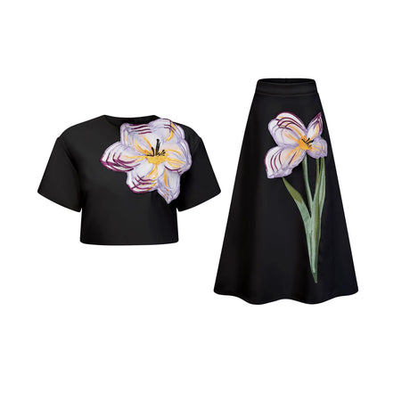 Ember Black Sequin Floral Embroidered Matching Set