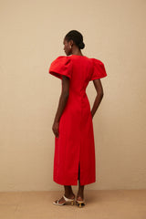Irène Red Sequined Floral Embroidered Midi Dress