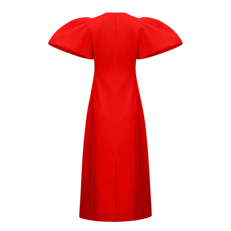 Allegra Midi Dress Red Sequined Floral Embroidered