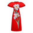 Irène Red Sequined Floral Embroidered Midi Dress