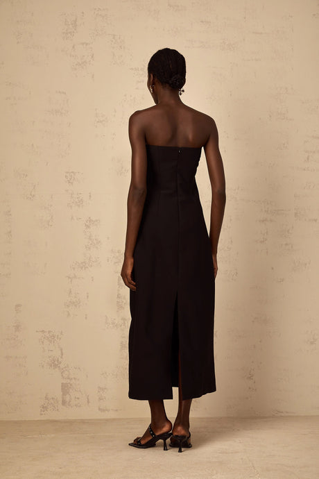 Makayla Midi Dress Sequin Embroidered Off-Shoulder in Black