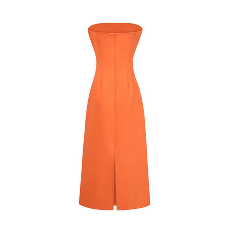 Naomi Midi Dress Sequin Embroidered Off-Shoulder in Orange