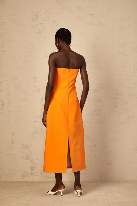 Naomi Midi Dress Sequin Embroidered Off-Shoulder in Orange