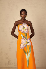 Irène Sequin Embroidered OffShoulder Midi Dress in Orange