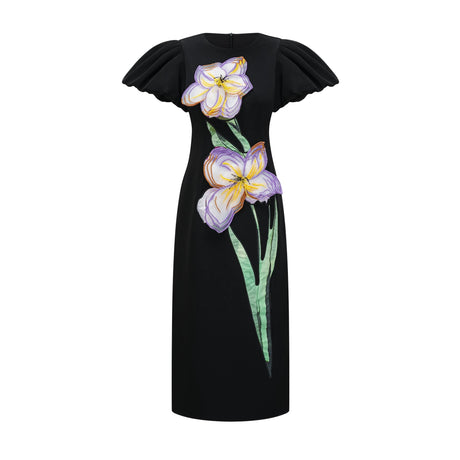 Elisabetta midi dress sequined floral-embroidered in Black