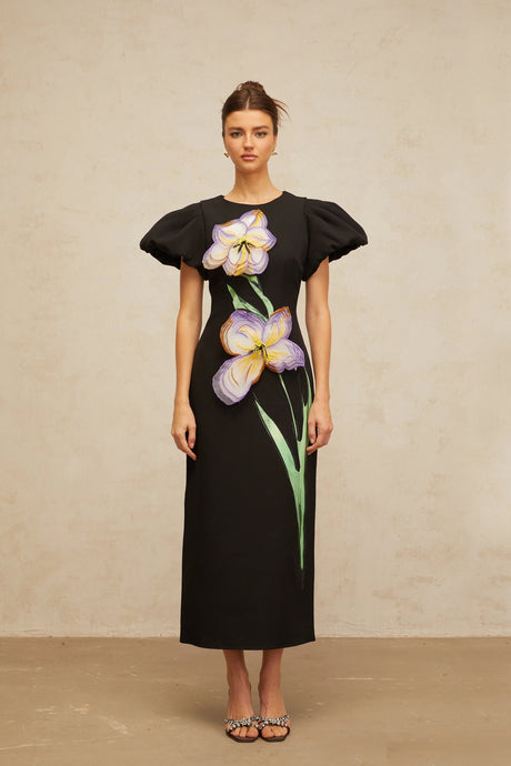 Elisabetta midi dress sequined floral-embroidered in Black