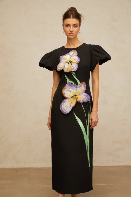 Elisabetta midi dress sequined floral-embroidered in Black
