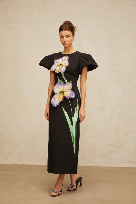 Elisabetta midi dress sequined floral-embroidered in Black