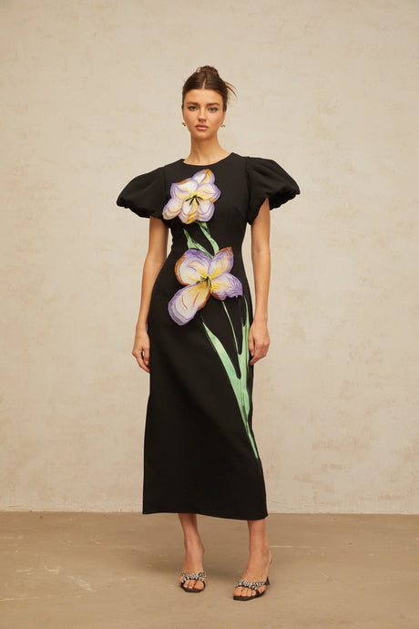Elisabetta midi dress sequined floral-embroidered in Black